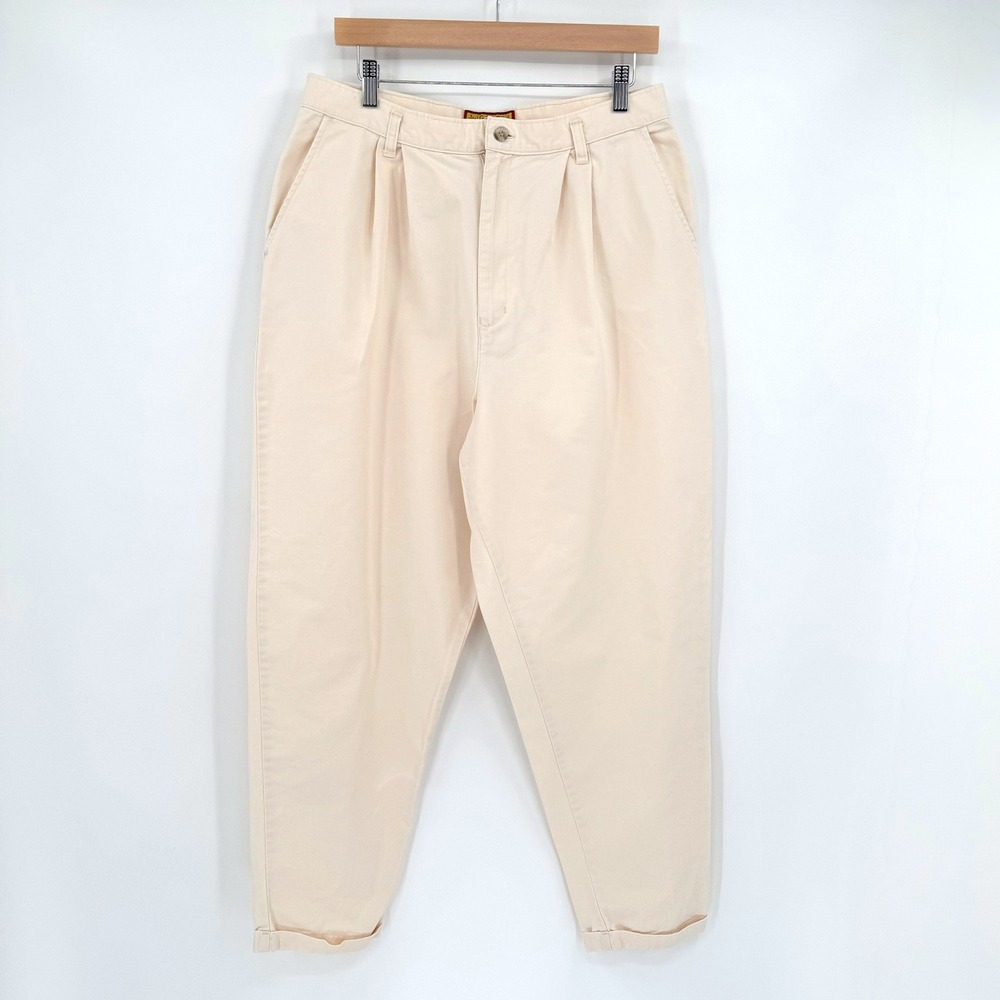 JG Hook Vintage 90s Cream Pleated High‎ Waist Cotton Tapered Pants 16 Average